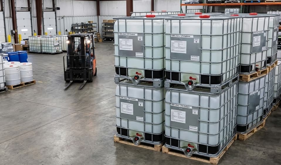 Forklift moving IBC totes